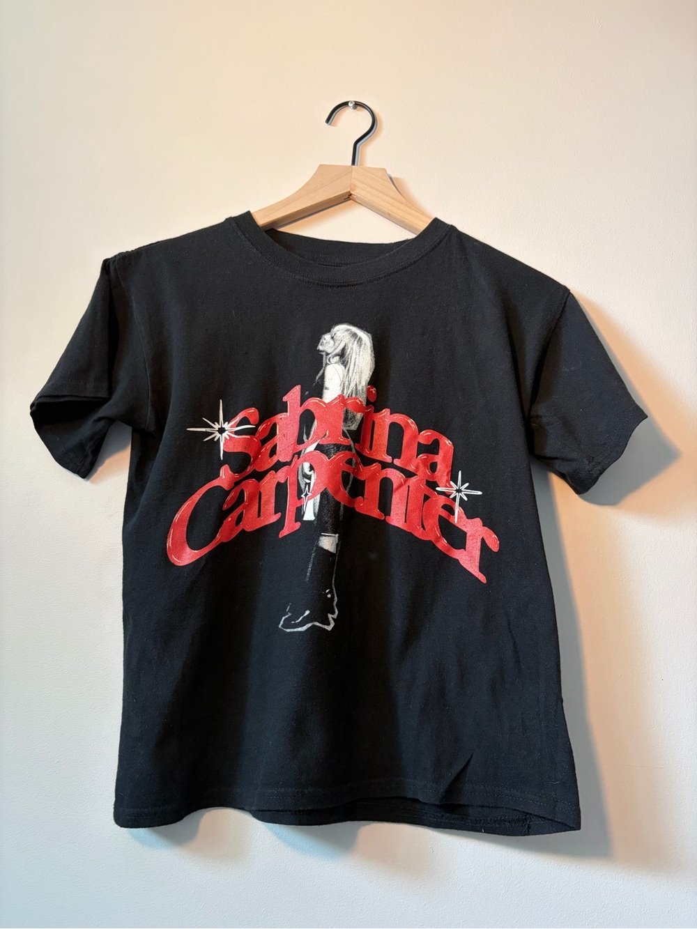 Sabrina Carpenter Women' Black Graphic Tee with Red Logo